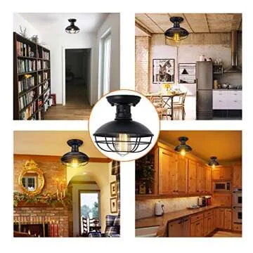 Farmhouse Flush Mount Ceiling Light - Easric Industrial Ceiling Light Fixture Rustic Black Metal Cage Close to Ceiling Lamp E26 Base for Hallway Foyer Kitchen Porch