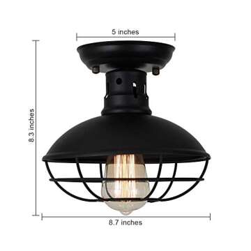 Farmhouse Flush Mount Ceiling Light - Easric Industrial Ceiling Light Fixture Rustic Black Metal Cage Close to Ceiling Lamp E26 Base for Hallway Foyer Kitchen Porch