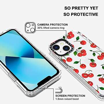MOSNOVO Case for iPhone 13, [Buffertech 6.6ft Military-Grade Drop Protection] [Anti Peel Off Tech] Clear TPU Bumper Phone Case Cover Design - Cute Cherry