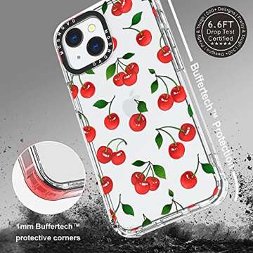 MOSNOVO Case for iPhone 13, [Buffertech 6.6ft Military-Grade Drop Protection] [Anti Peel Off Tech] Clear TPU Bumper Phone Case Cover Design - Cute Cherry