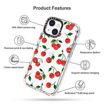 MOSNOVO Case for iPhone 13, [Buffertech 6.6ft Military-Grade Drop Protection] [Anti Peel Off Tech] Clear TPU Bumper Phone Case Cover Design - Cute Cherry