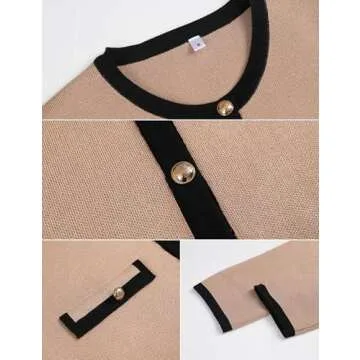 Xiaoxuemeng Womens Cardigan Sweaters Cropped Striped Button Down Knit Jackets Open Front Trendy Lady Fall Outfits(Camel-XS)