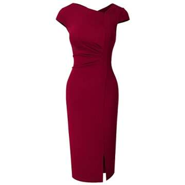 HOMEYEE Women Elegant Front SplitBusiness Formal Vintage Slim Dress B700 (Burgundy, 6)