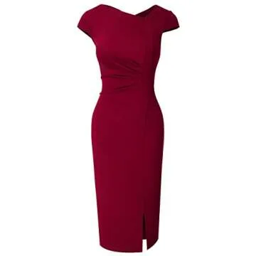 HOMEYEE Women Elegant Front SplitBusiness Formal Vintage Slim Dress B700 (Burgundy, 6)
