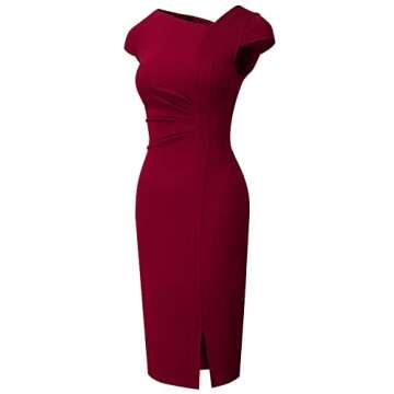 HOMEYEE Women Elegant Front SplitBusiness Formal Vintage Slim Dress B700 (Burgundy, 6)