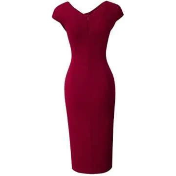 HOMEYEE Women Elegant Front SplitBusiness Formal Vintage Slim Dress B700 (Burgundy, 6)
