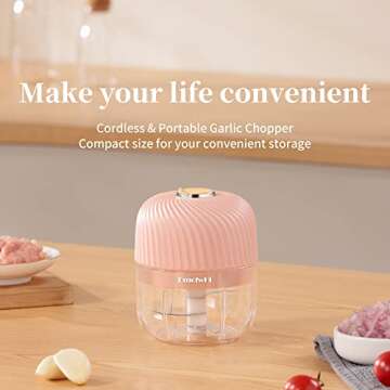 DmofwHi Electric Garlic Chopper,Cordless Mini Chopper With USB Rechargeable,304 Stainless Steel Blade,250ml Portable Electric Mini Food Chopper for Garlic,Ginger,Onion,Meat-Blue (Pink)