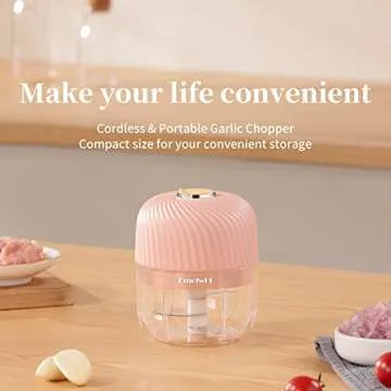 DmofwHi Electric Garlic Chopper,Cordless Mini Chopper With USB Rechargeable,304 Stainless Steel Blade,250ml Portable Electric Mini Food Chopper for Garlic,Ginger,Onion,Meat-Blue (Pink)