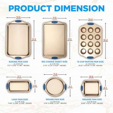 NutriChef 6-Piece Nonstick Bakeware Set - Premium Carbon Steel Baking Trays w/Heat-Safe Silicone Han...