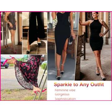 Ainrock Women's Rhinestone Bow Heels Sparkly Wedding Closed Pointed Toe High Sexy Satin Stiletto Ankle Strap Pumps Bridal Dress Heeled Sandals White Size 10