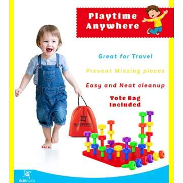 Gleeporte Stacking Peg Board Set Toy (Peg Stacking Set, Basic Pack)