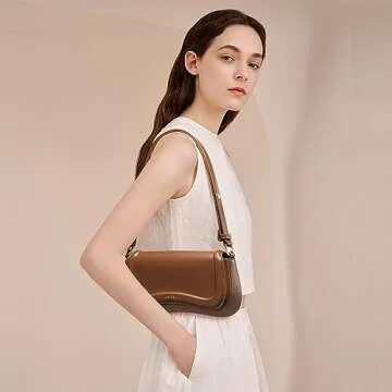 Keyli Shoulder Bag for Women mini Crossbody Purses Retro Classic Handbag Waterproof Vegan Leather Clutch Tote Hobo Purse Designer Bags with Adjustable Strap Brown