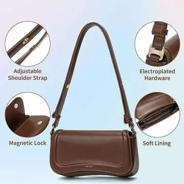 Keyli Shoulder Bag for Women mini Crossbody Purses Retro Classic Handbag Waterproof Vegan Leather Clutch Tote Hobo Purse Designer Bags with Adjustable Strap Brown