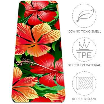 Tropical Orange and Red Hibiscus Flowers Yoga Mat Thick Non Slip Yoga Mats for Women&Girls Exercise Mat Soft Pilates Mats,(72x24 in, 1/4-Inch Thick)