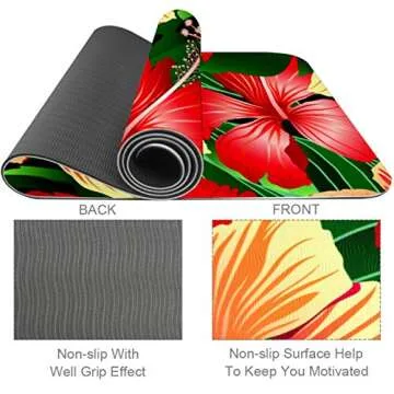 Tropical Orange and Red Hibiscus Flowers Yoga Mat Thick Non Slip Yoga Mats for Women&Girls Exercise Mat Soft Pilates Mats,(72x24 in, 1/4-Inch Thick)