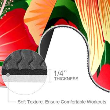 Tropical Orange and Red Hibiscus Flowers Yoga Mat Thick Non Slip Yoga Mats for Women&Girls Exercise Mat Soft Pilates Mats,(72x24 in, 1/4-Inch Thick)