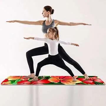 Tropical Orange and Red Hibiscus Flowers Yoga Mat Thick Non Slip Yoga Mats for Women&Girls Exercise Mat Soft Pilates Mats,(72x24 in, 1/4-Inch Thick)