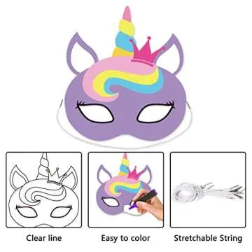 chiazllta 24 Pcs Color Your Own Unicorn Mask DIY Rainbow Unicorn Paper Mask Craft Kits for Kids Unicorn Party Favors Decorations Class Home Activity Coloring Game for Girls Toddlers