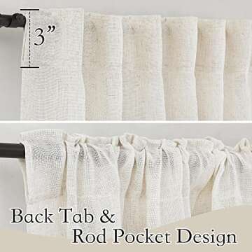 RYB HOME 108 inch Curtains - Flax Linen Blend Semi Sheer Light Glare Filtering Semi Sheer Drapes for...