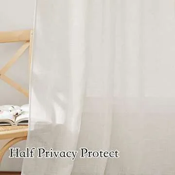 RYB HOME 108 inch Curtains - Flax Linen Blend Semi Sheer Light Glare Filtering Semi Sheer Drapes for Living Room Dining Doorway Farmhouse Office, Linen, Wide 52" by Long 108", 2 Panels