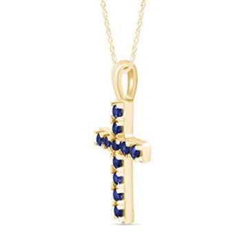 AFFY Round Cut Simulated Blue Sapphire Cross Pendant Necklace in 14k Yellow Gold Over Sterling Silve...