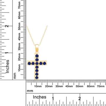 AFFY Round Cut Simulated Blue Sapphire Cross Pendant Necklace in 14k Yellow Gold Over Sterling Silver