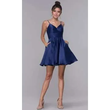 Dymaisei Spaghetti Strap Homecoming Dresses A Line Satin Short Prom Dresses V Neck Mini Formal Party Gown Size 12 White