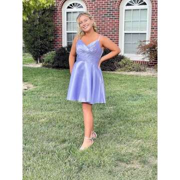 Dymaisei Spaghetti Strap Homecoming Dresses A Line Satin Short Prom Dresses V Neck Mini Formal Party Gown Size 12 White