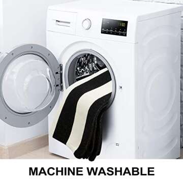 Sungea Farmhouse Black and White Striped Rug, 2' x 4.3' Cotton Runner Rug Wide Stripe Door Mat Outdoor Front Porch Rug Woven Floor Carpet for Entryway Hallway Laundry Room Shoes Storage Bench