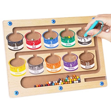 Magnetic Color and Number Maze - Montessori Educational Wooden Magnet Puzzle Game Board for Toddlers...