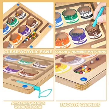 Magnetic Color and Number Maze - Educational Wooden Puzzle Game