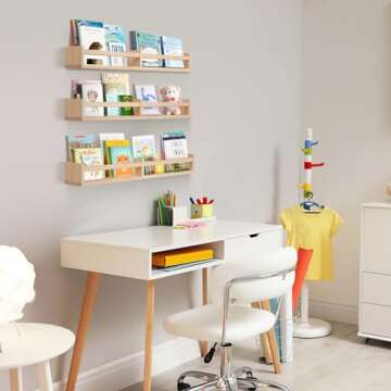 birola Nursery Book Shelves for Wall Set of 3，Natural Wood Wall Bookshelves for Kids Room - Book S...