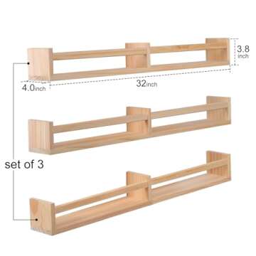 birola Nursery Book Shelves for Wall Set of 3，Natural Wood Wall Bookshelves for Kids Room - Book Shelf for Wall(32 inches Set of 3)