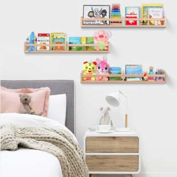 birola Nursery Book Shelves for Wall Set of 3，Natural Wood Wall Bookshelves for Kids Room - Book Shelf for Wall(32 inches Set of 3)