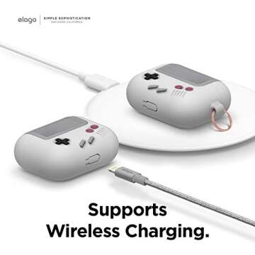 elago AW5 Compatible with Airpods Pro Case, Classic Handheld Game Console Design Case with Keychain, Durable Silicone Construction, MagSafe Compatible [US Patent Registered] [Light Grey]
