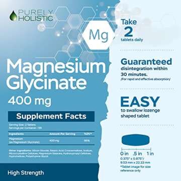 Magnesium Glycinate 400mg - 270 Magnesium Tablets (not Capsules) - 400 mg Elemental Magnesium - Highly Bioavailable - Vegan and Vegetarian - for Improved Sleep, Stress Relief & Cramp Defense