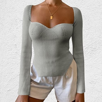 Stylish ACOSAP Women's Square Neck Ribbed Sweater Top