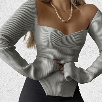 Stylish ACOSAP Women's Square Neck Ribbed Sweater Top