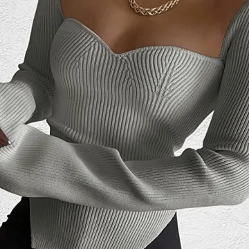 Stylish ACOSAP Women's Square Neck Ribbed Sweater Top