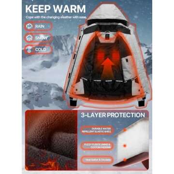 FREE SOLDIER Women's Waterproof Ski Snow Jacket Fleece Lined Warm Winter Rain Jacket with Hood Fully Taped Seams(Light Gray,L)