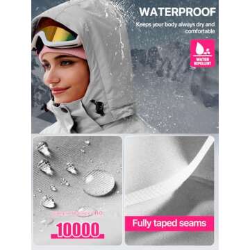 FREE SOLDIER Women's Waterproof Ski Snow Jacket Fleece Lined Warm Winter Rain Jacket with Hood Fully Taped Seams(Light Gray,L)