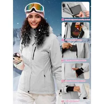 FREE SOLDIER Women's Waterproof Ski Snow Jacket Fleece Lined Warm Winter Rain Jacket with Hood Fully Taped Seams(Light Gray,L)