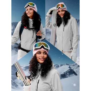 FREE SOLDIER Women's Waterproof Ski Snow Jacket Fleece Lined Warm Winter Rain Jacket with Hood Fully Taped Seams(Light Gray,L)