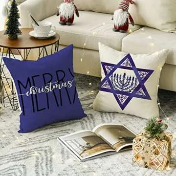 AVOIN Merry Christmas Happy Hanukkah Pillow Covers Set of 4