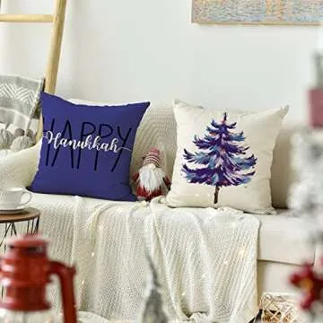 AVOIN Merry Christmas Happy Hanukkah Pillow Covers Set of 4