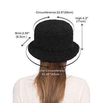 Rulala Fancy Women's Faux Fur Bucket Hat Teddy Style Cloche Hat Winter Furry Warm Fisherman Cap(Black)
