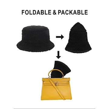 Rulala Fancy Women's Faux Fur Bucket Hat Teddy Style Cloche Hat Winter Furry Warm Fisherman Cap(Black)