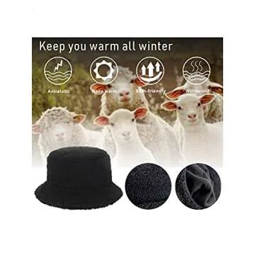 Rulala Fancy Women's Faux Fur Bucket Hat Teddy Style Cloche Hat Winter Furry Warm Fisherman Cap(Black)