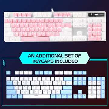 MageGee Mechanical Gaming Keyboard, New Upgraded Blue Switch 104 Keys White Backlit Keyboards, USB Wired Mechanical Computer Keyboard for Laptop, Desktop, PC Gamers(White & Pink)