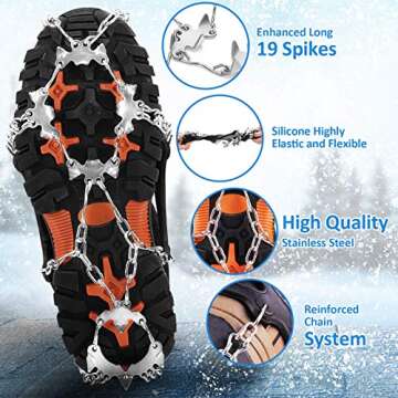 WIN.MAX Crampons for Shoes, Traction Cleats Ice Snow Grips with 19 Stainless Steel Spikes, Shoe Talons Anti - Slip Boots Spikes for Walking, Jogging, Climbing and Hiking (Black, XL)